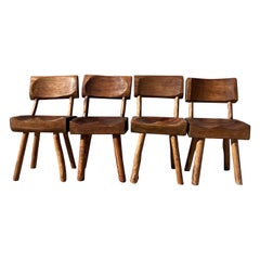 Vintage Wabi Sabi Artisanal Wood Dining Chairs, Set of 4