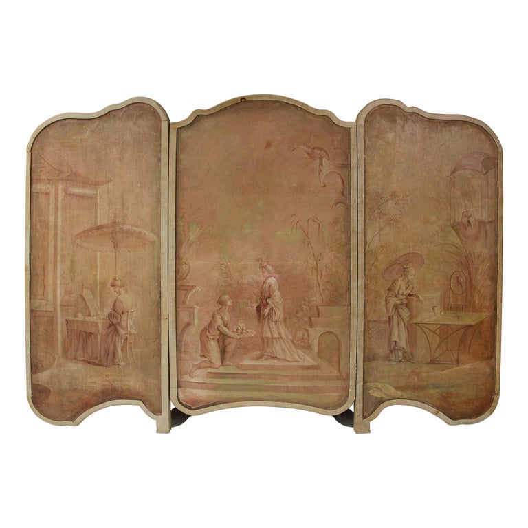 Finely Painted French Chinoiserie Three-Panel Screen For Sale