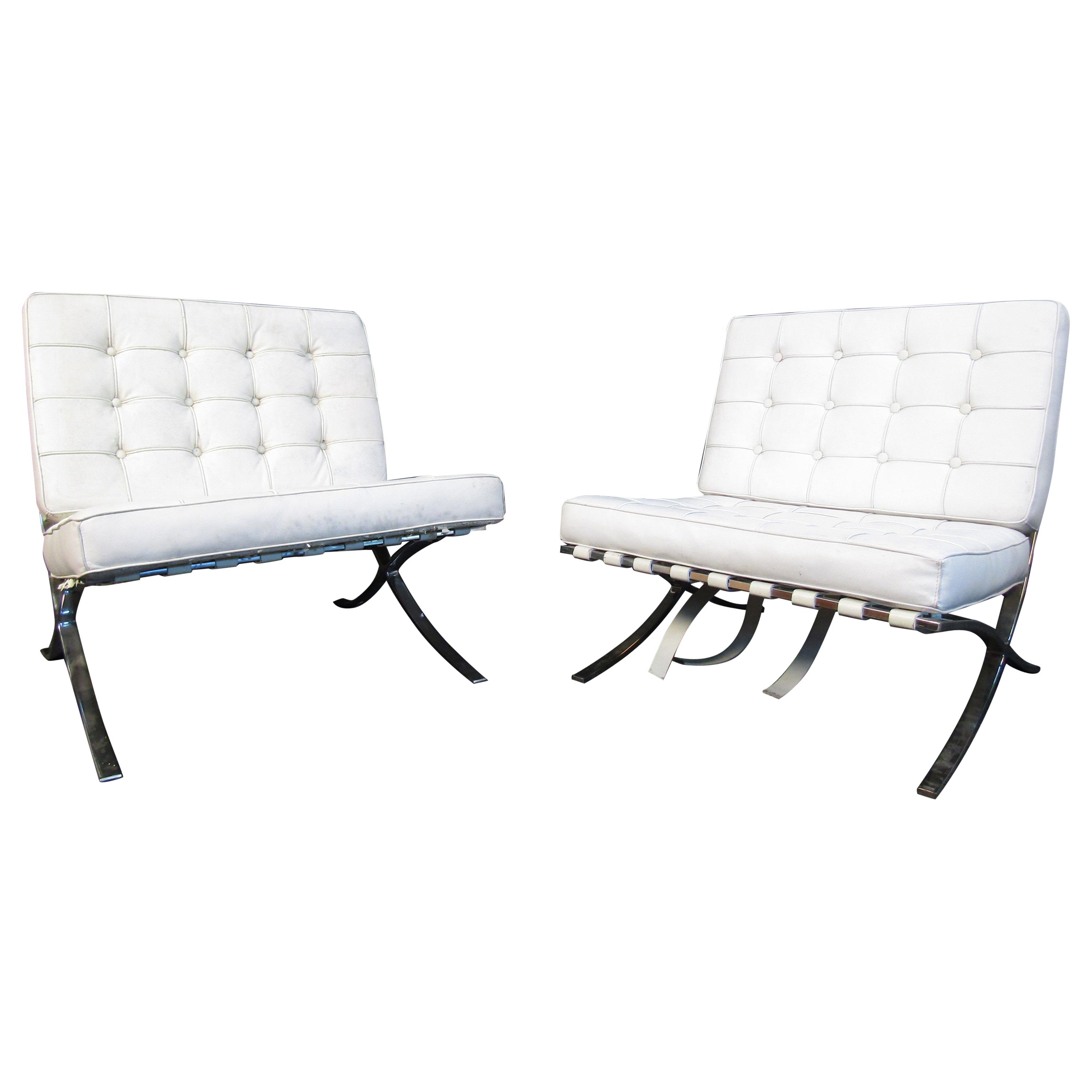 Pair of Barcelona Style Lounge Chairs For Sale
