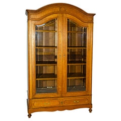 Large Oak Cabinet / Media Center / Bookcase with Beveled Glass Doors