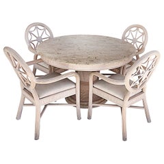 Set of Crespi Style Reed Chairs and Tessellated Stone Table