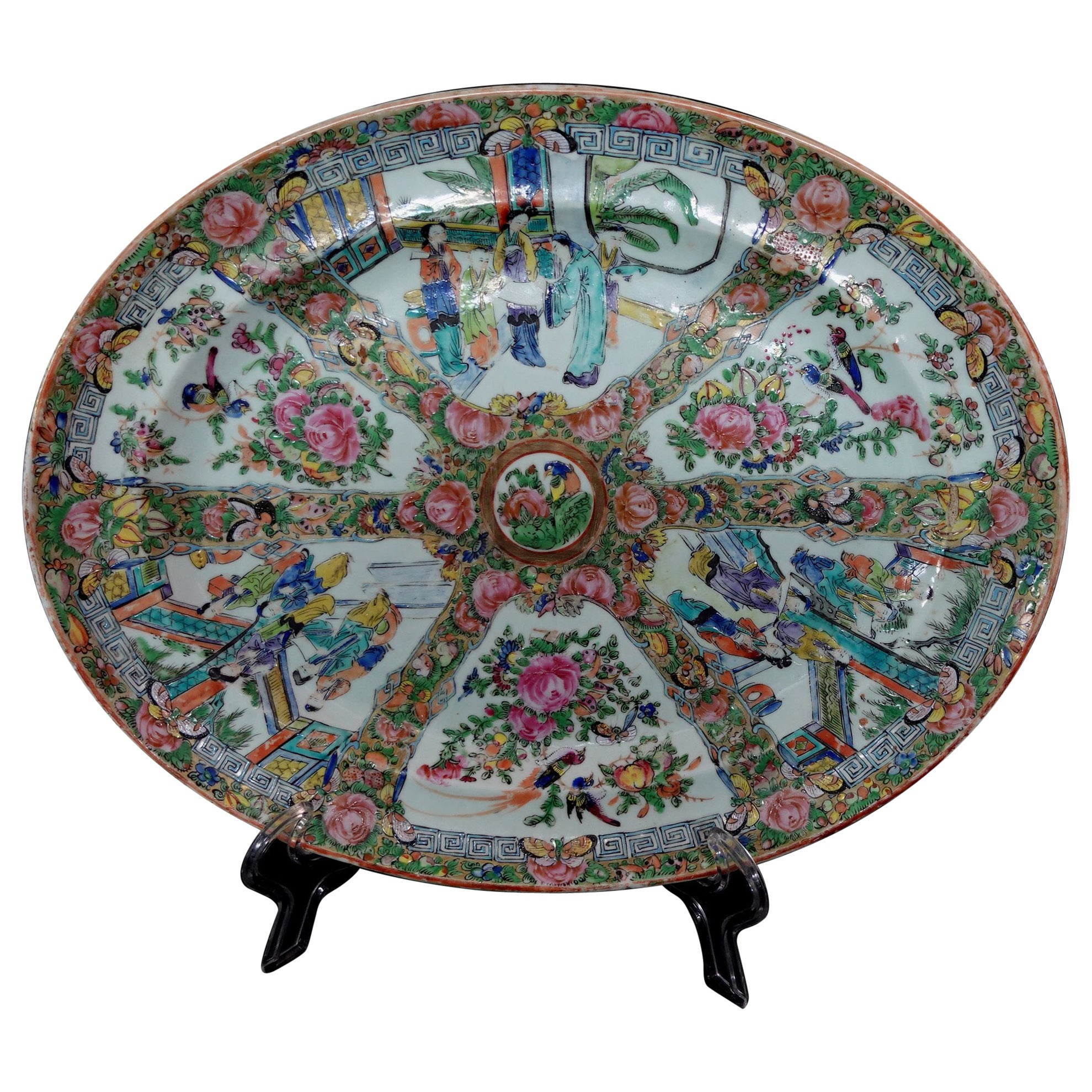 Oval Famille Rose Export Porcelain Platter, 19th Century