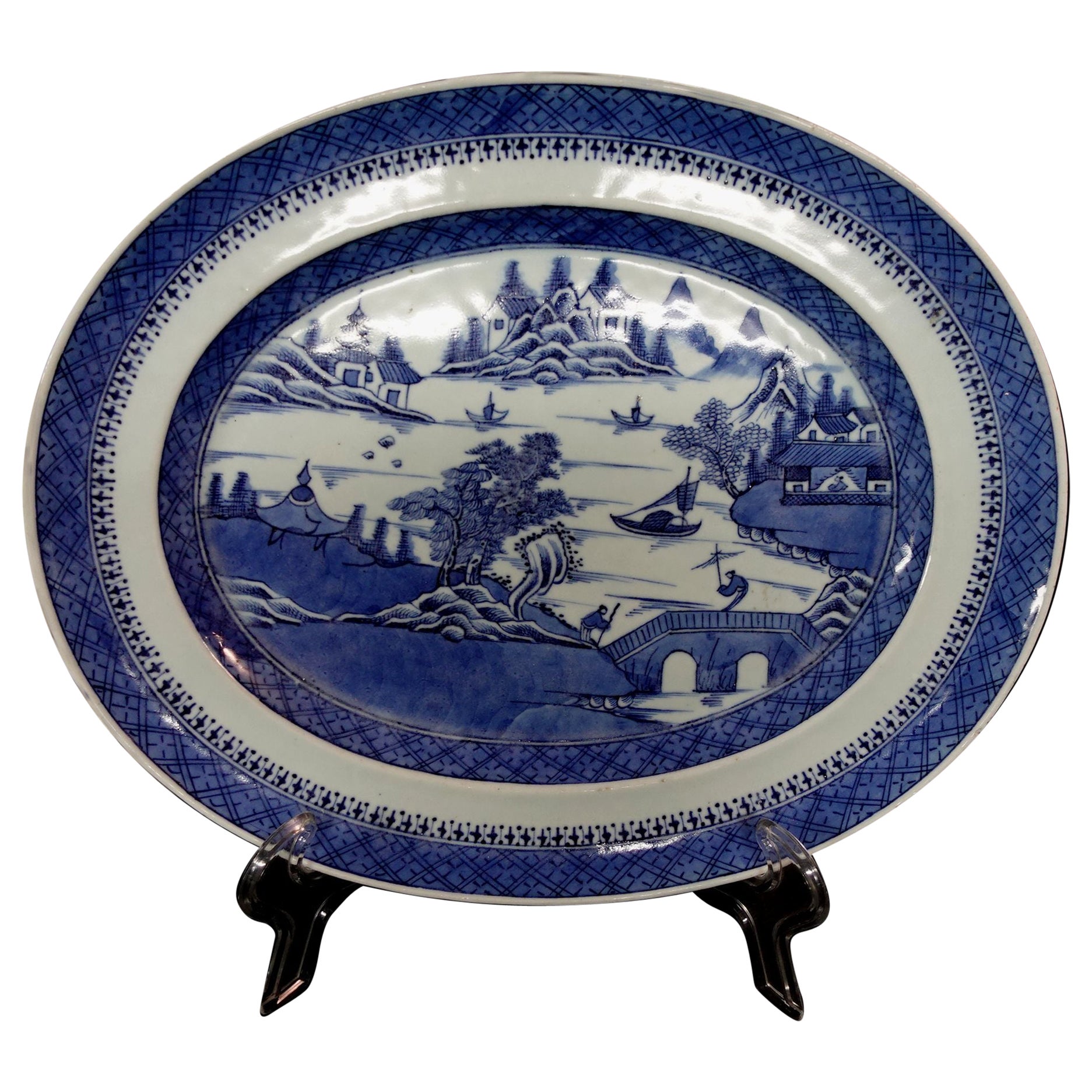 Oval Canton Export Porcelain Platter, 19th Century For Sale