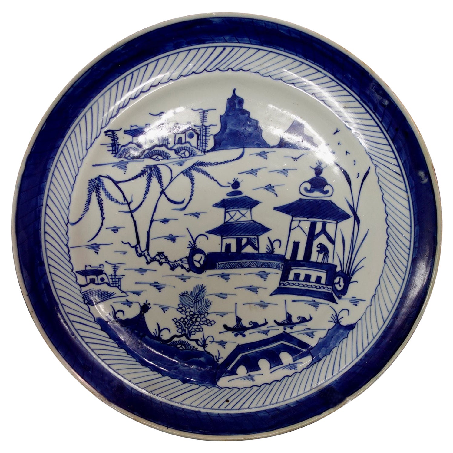 Canton Export Porcelain Charger, 19th Century For Sale