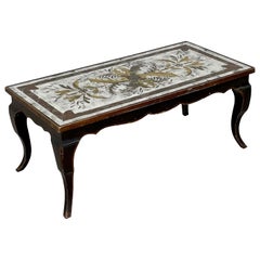 Hollywood Regency Eglomise Coffee or Cocktail Table, Ebony, Mirrored, Jansen