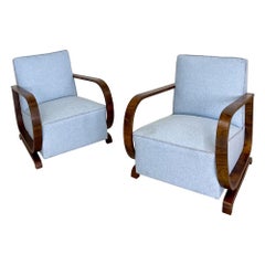 Pair of Art Deco Lounge / Arm Chairs, Walnut, Fabric, Mid-Century Style, Sweden