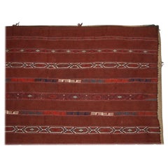 Antique Tekke Turkmen Flat Weave Chuval with Bands of Decorative Embroidered Wor
