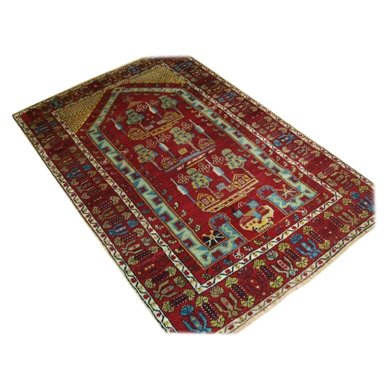Ancien tapis de prière anatolien de village de Kirsehir R-935