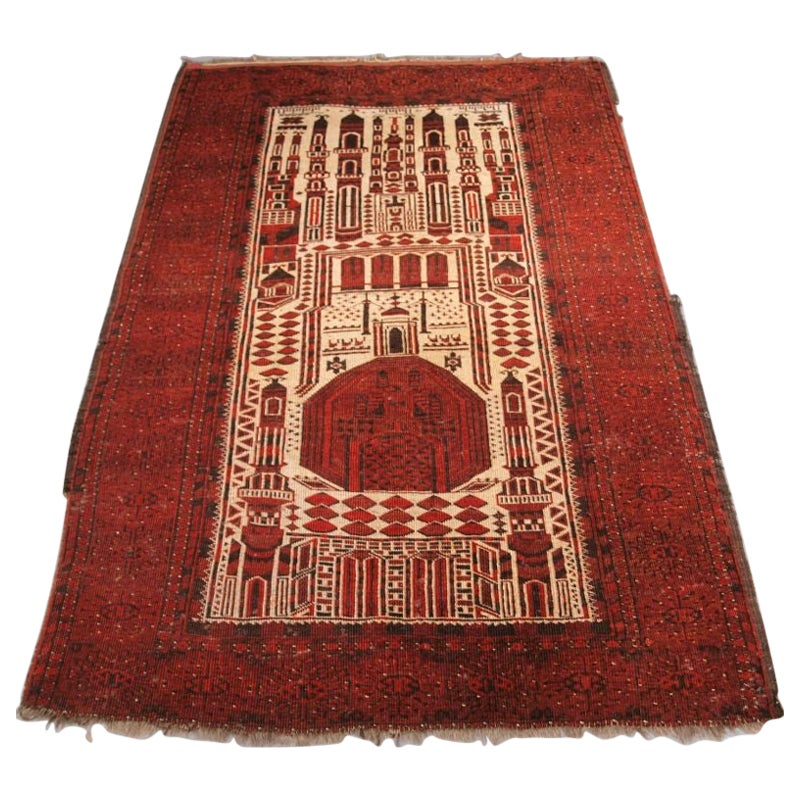 Antique Afghan Prayer Rug of Traditional Village Mosque Design For Sale