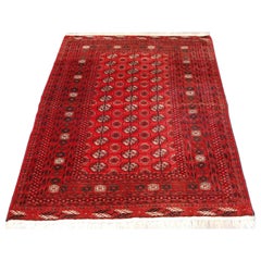 Used Old Afghan Village Rug of Traditional Turkmen Design