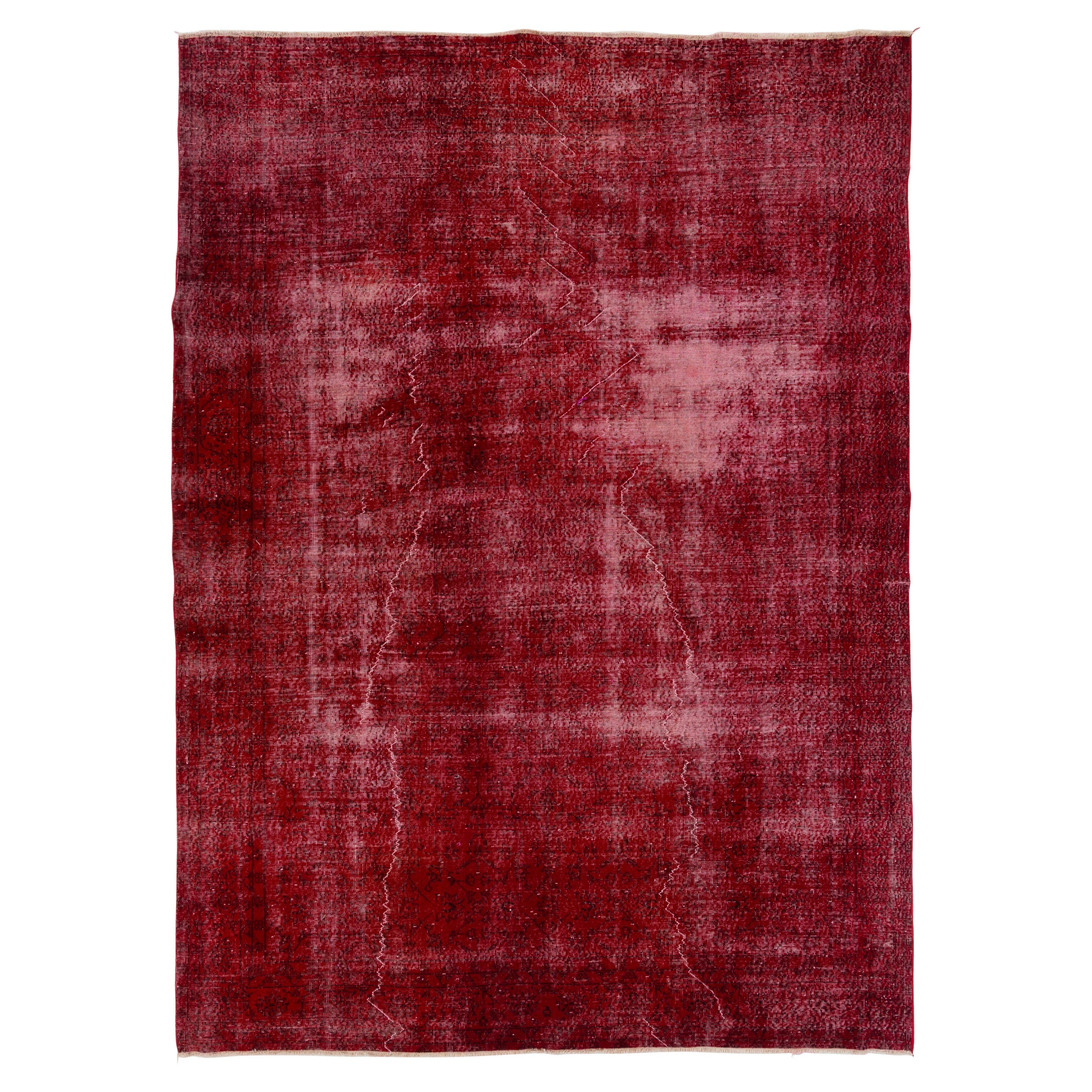 7.8x10.8 Ft Vintage Turkish Rug in Ruby Red, Distressed Handmade Wool Carpet
