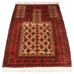 Ancien tapis de prière afghan ancien Baluch à fond camel