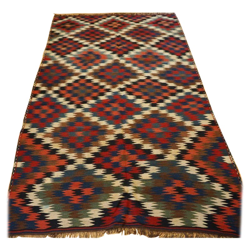 Antique Varamin Kilim with Excellent Natural Colours For Sale