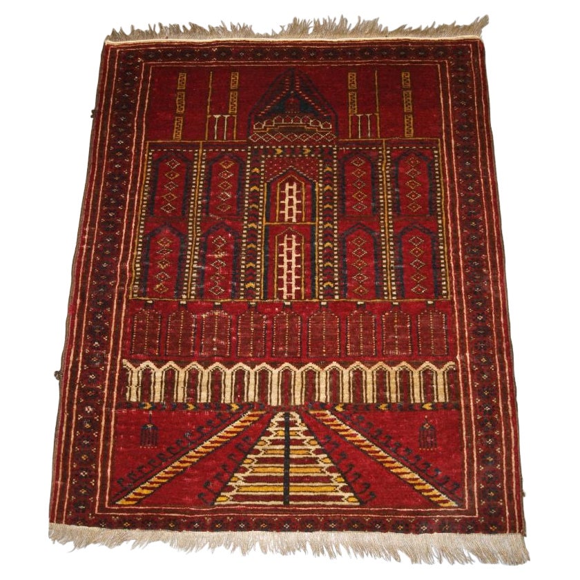 Old Afghan Prayer Rug of Traditional Village Mosque Design For Sale