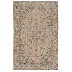 5.7x8.6 Ft Vintage Handmade Turkish Wool Area Rug in Neutral Tones