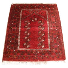 Tapis de prière de village afghan ancien, design Mihrab en forme de corne de bélier, circa 1920