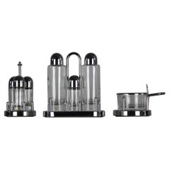 Ettore Sottsass Cruet Set in Stainless Steel and Glass by Alessi 1978 Italy