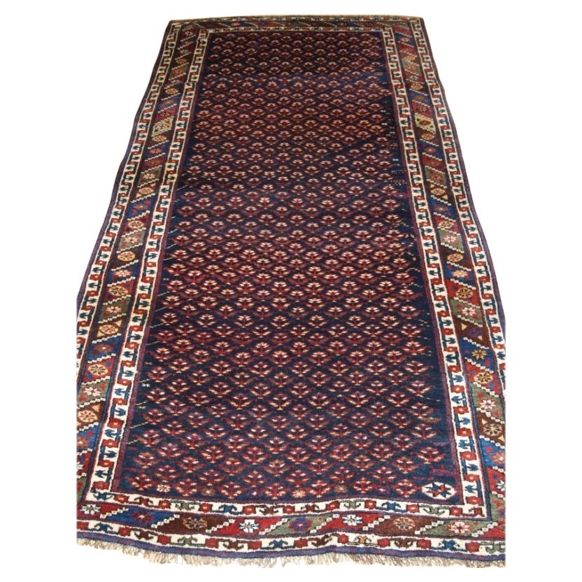 Antiker Kurdischer langer Teppich mit feinem Shrub-Design im Angebot