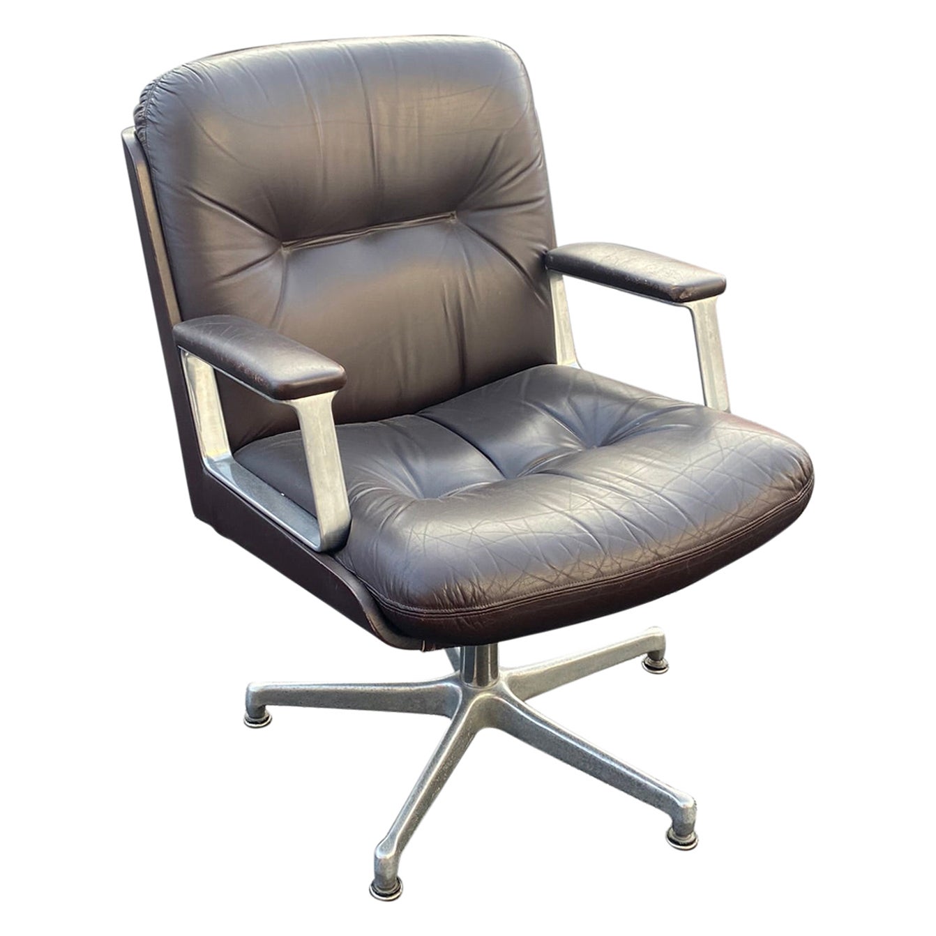 Ico Parisi 'in the Style of' Office Armchair in Leather and Aluminum, circa 1970 For Sale