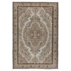 7.3x10.5 Ft Handmade Vintage Floral Turkish Wool Area Rug in Neutral Tones