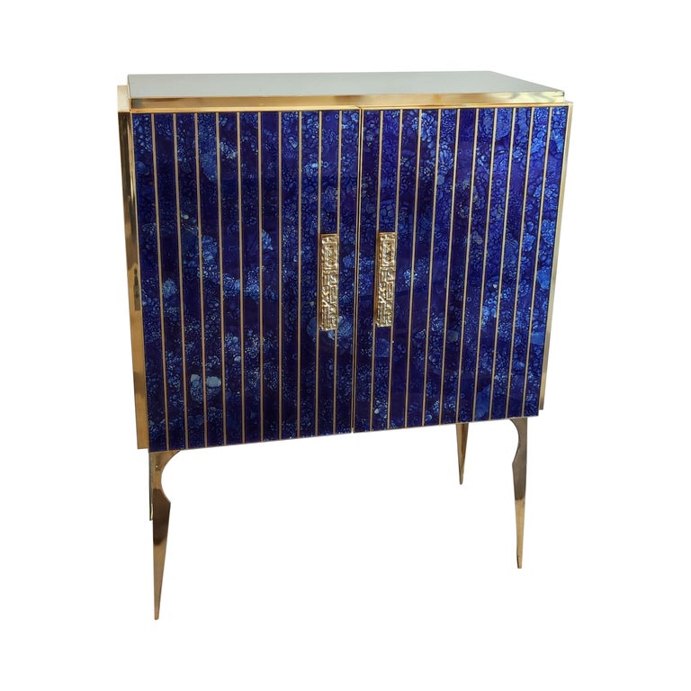 Storage Cabinet in Murano Glass and Brass For Sale