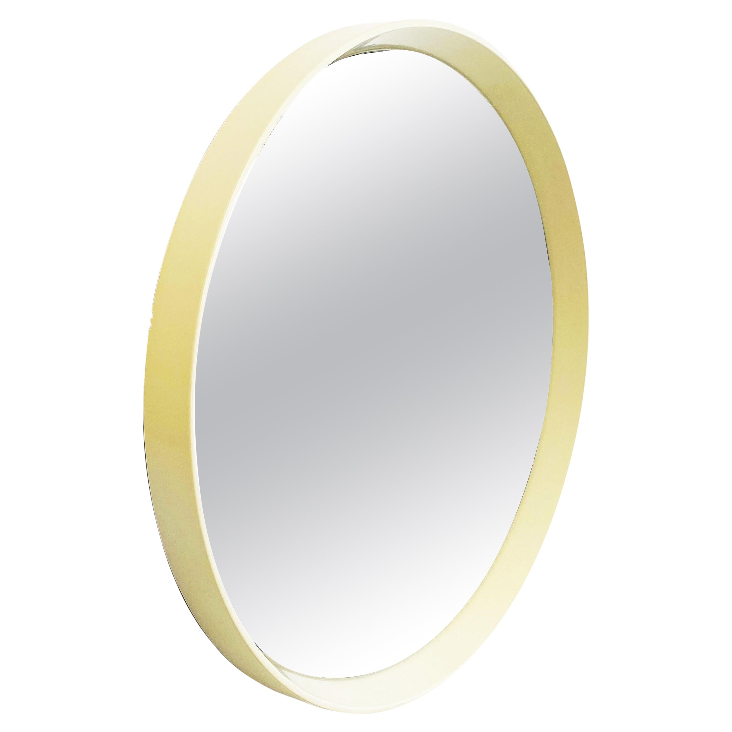 Italian Mid-Century Modern Round White Plastic Mirror, 1980s For Sale
