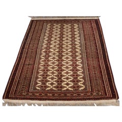 Tapis turkmène ancien Tekke ou Yomut à fond blanc, très fin tissage