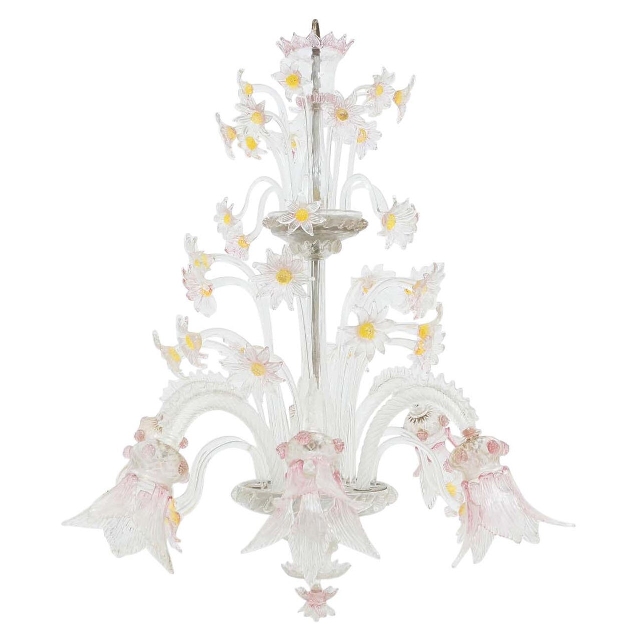 Early 20th Century Venice Murano Glass Floral Ceiling Lamp For Sale