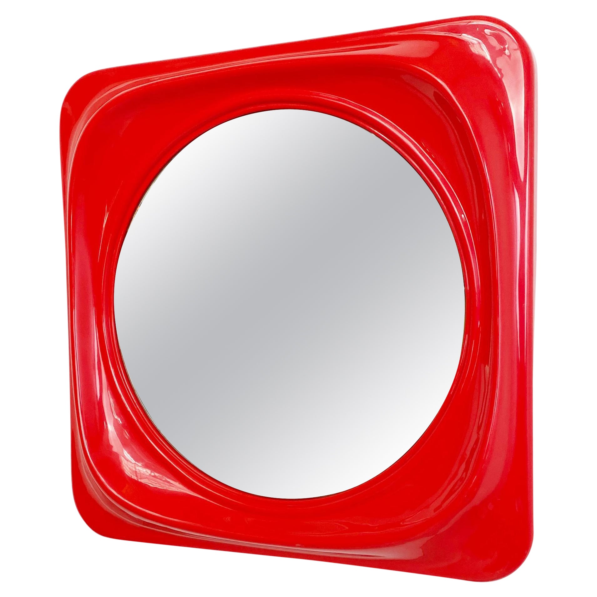 Italian Mid-Century Modern Red Plastic Mirror, 1980s For Sale