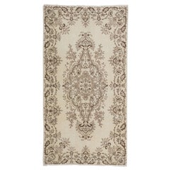 3.8x7.3 Ft Vintage Handmade Central Anatolian Accent Rug in Ivory & Brown Colors