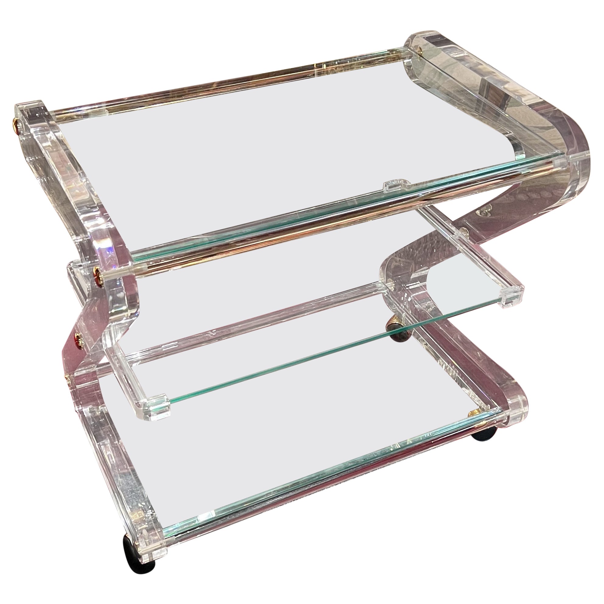 Designer Serving Table / Coffee and Cocktail Roll Table with Acrylic Frame For Sale