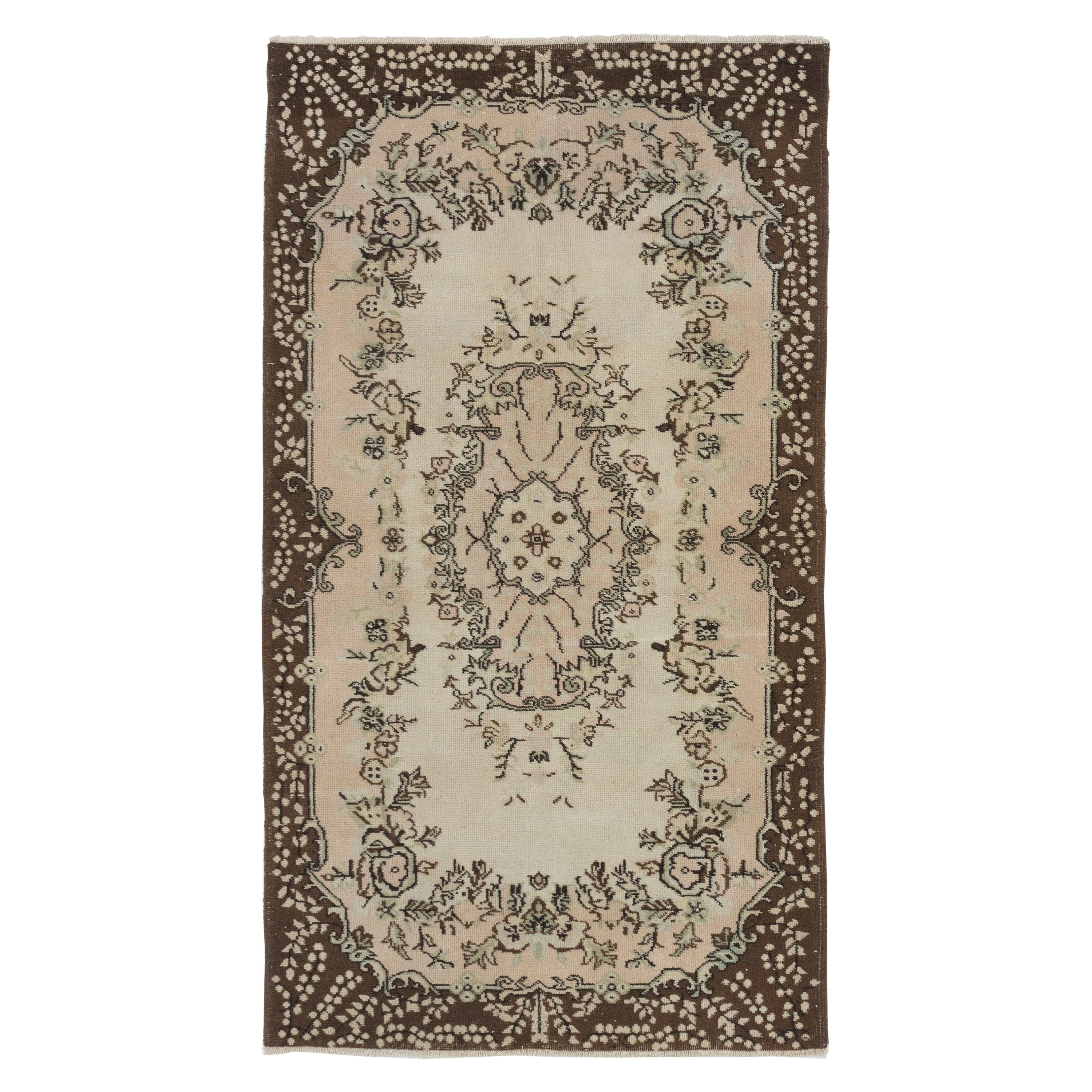 4x7 Ft Hand-Knotted Vintage Floral Garden Design Anatolian Accent Rug. ca 1960