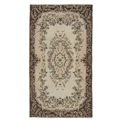 4x7 Ft Hand-Knotted Retro Floral Garden Design Anatolian Accent Rug. ca 1960