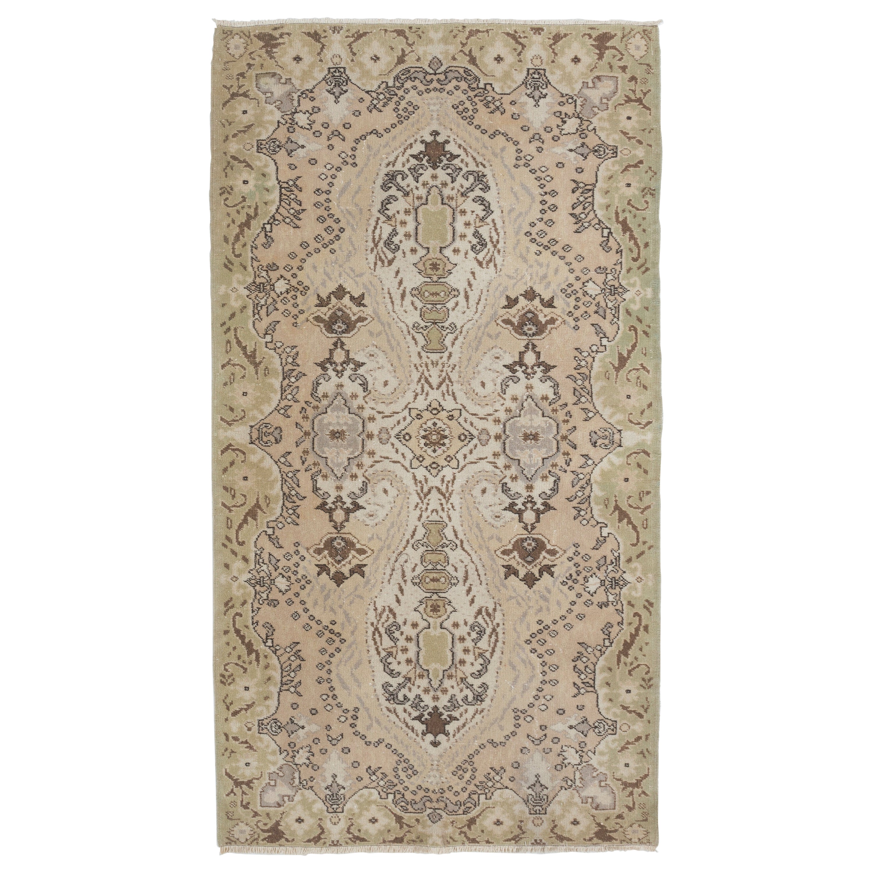 4x7.2 Ft Vintage Hand-Knotted Central Anatolian Wool Accent Rug in Beige For Sale