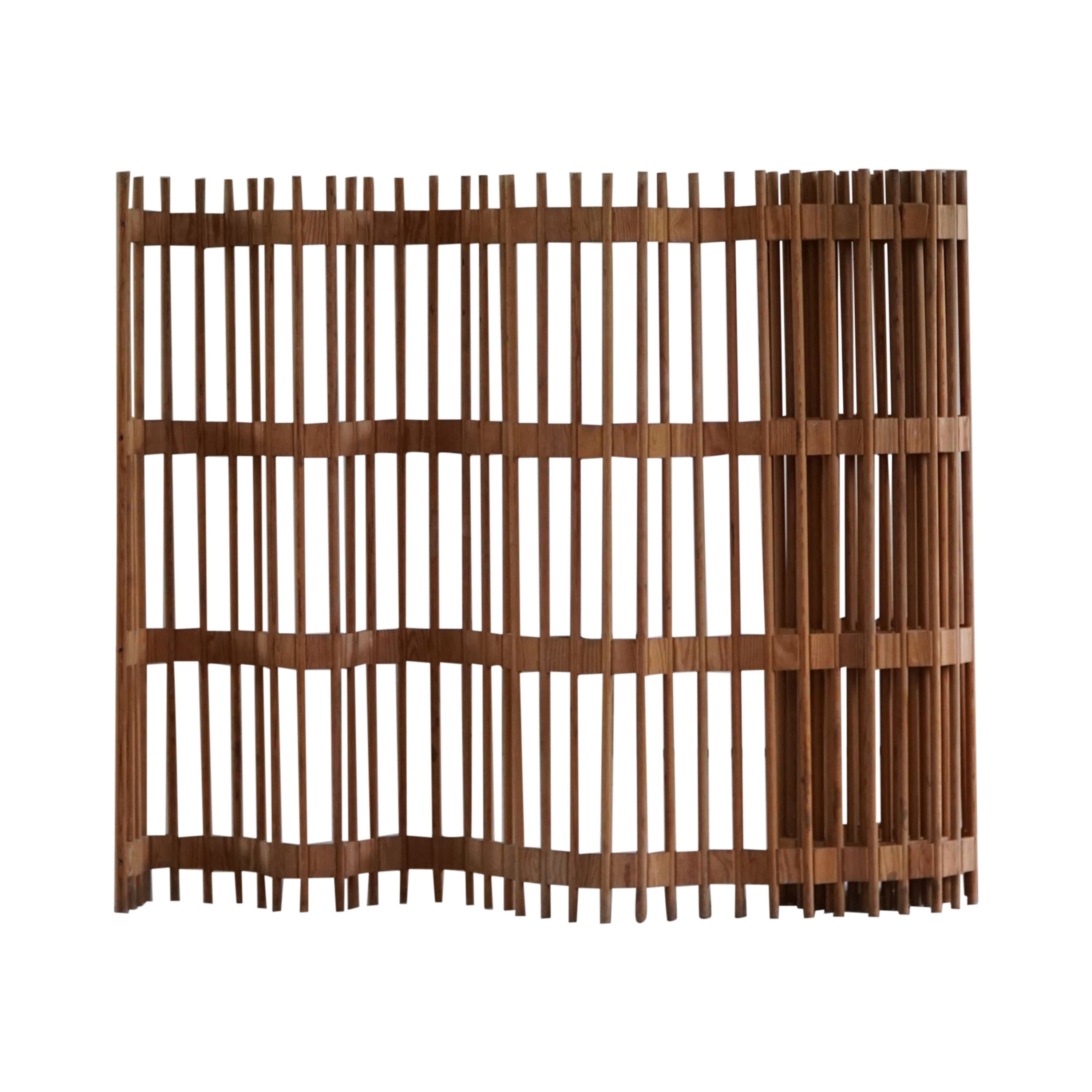 Danish Modern Sculptural Folding Screen / Room Divider in Pine, Made in 1960s For Sale
