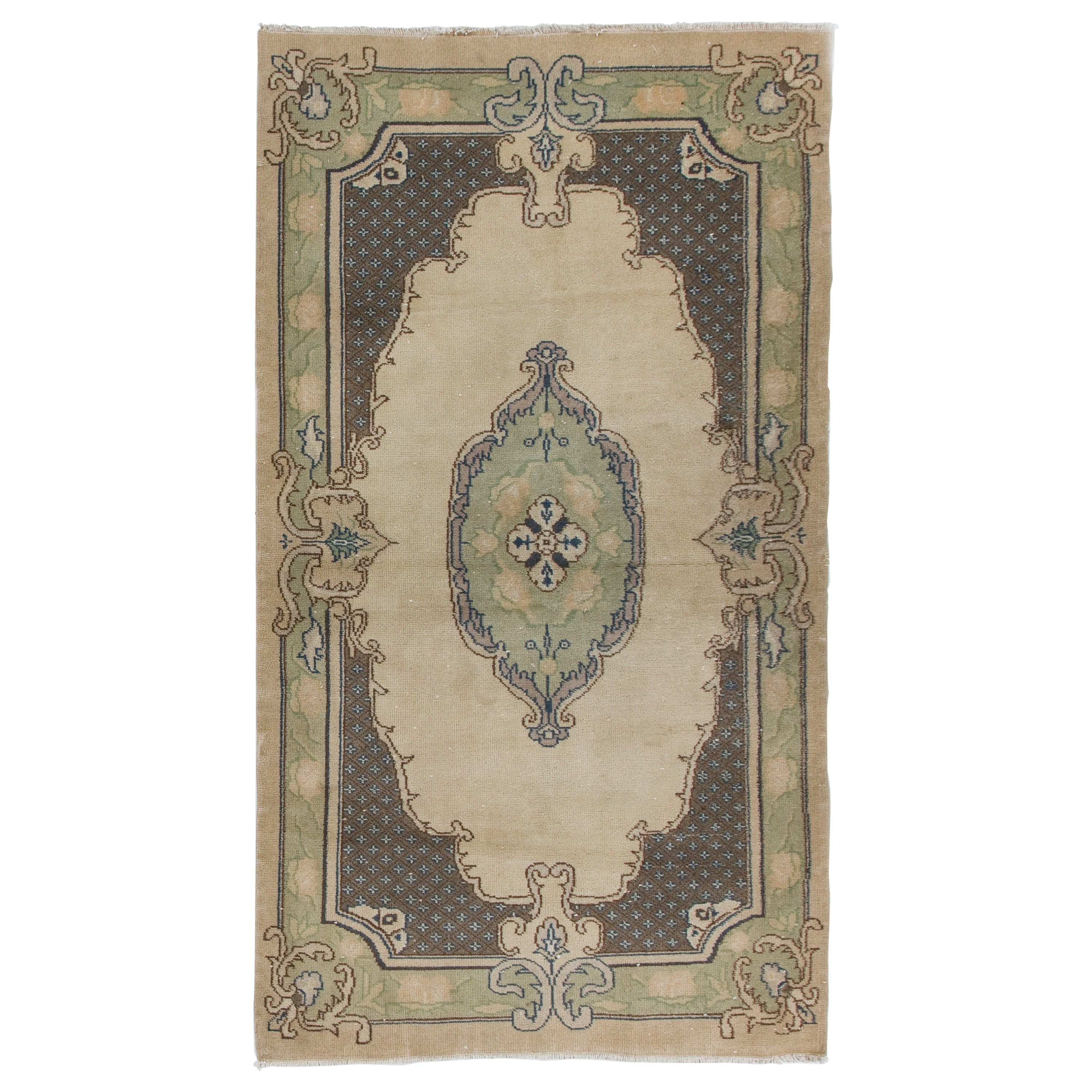 3.8x7 Ft Hand Knots Vintage Baroque Style Accent Rug, Home Decor Small Carpet (tapis d'accent) en vente