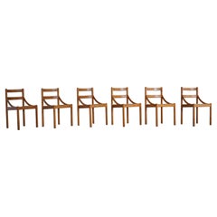 Danish Mid Century, Set of 6 Dining Chairs in Pine & Papercord, Brutalism, 1970s