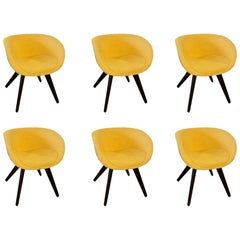 Set of 6 Tom Dixon Custom Upholstered Yellow Scoop Chairs