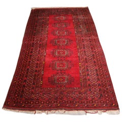 Antique Old Afghan Village Long Rug with Turkmen Turreted Guls, circa 1920c