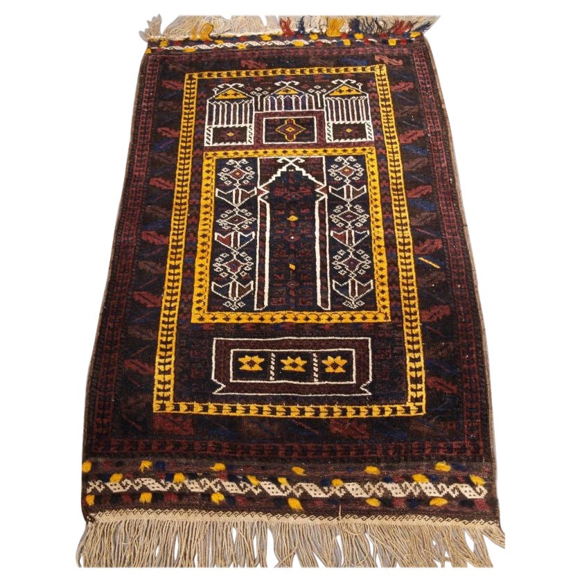 Antique Sistan Baluch Three Mihrab Prayer Rug For Sale