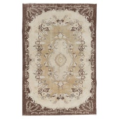 6.5x10 Ft Handmade Retro Garden Design Turkish Area Rug in Beige, Brown & Sand