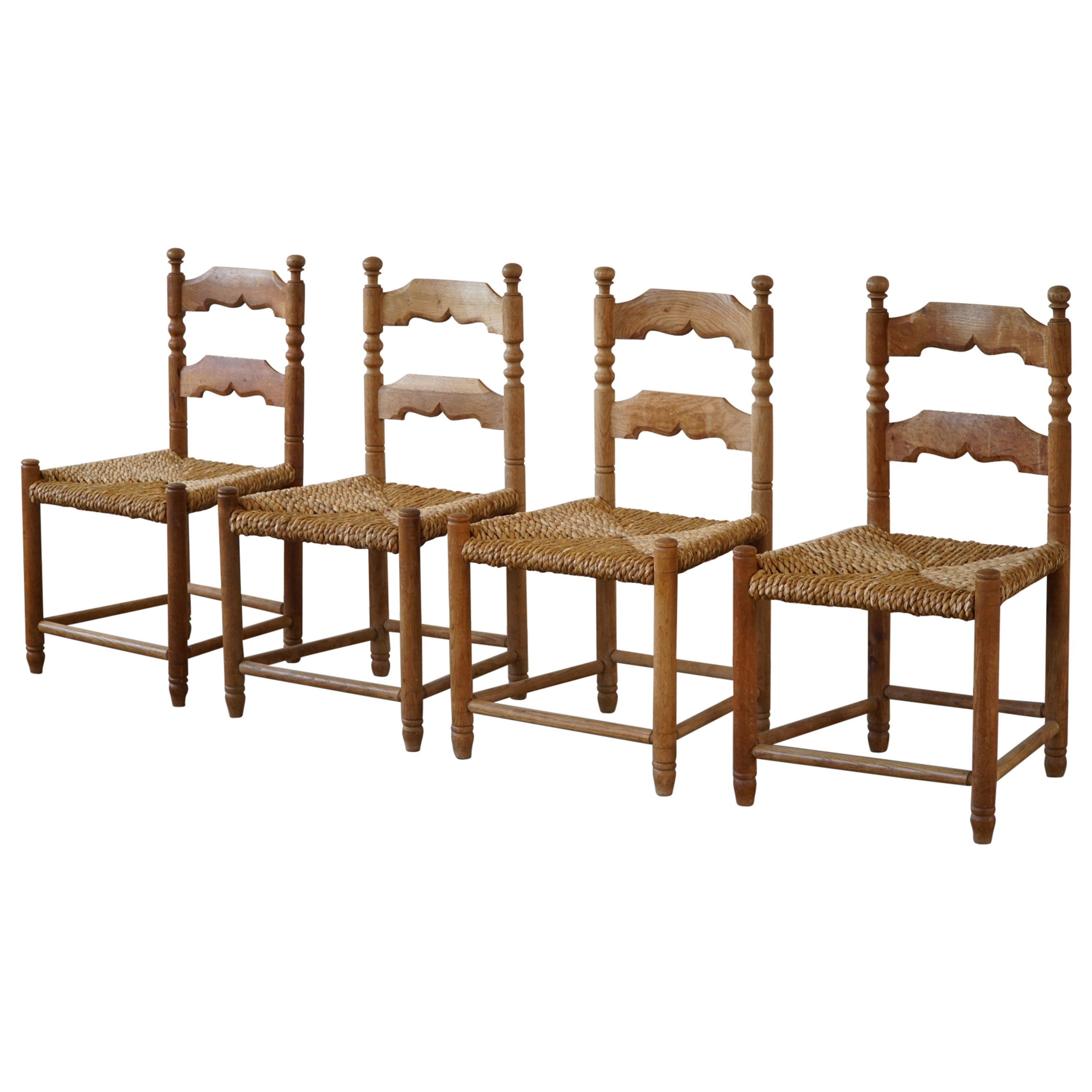Set of 4 French Modern Brutalist Chairs, Charles Dudouyt Style, Made in 1950s