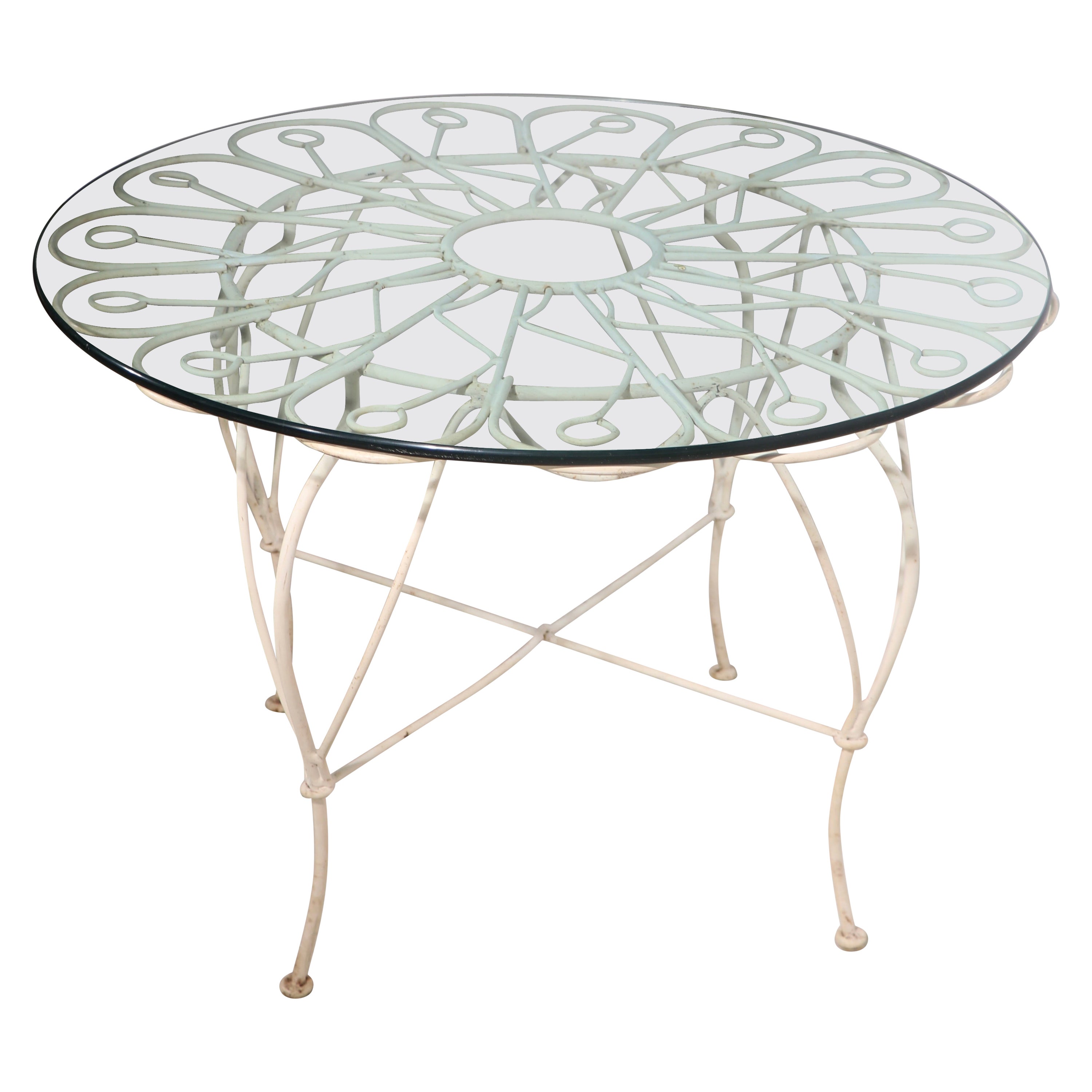 Wrought Iron and Glass Garden Patio Poolside Cafe Dining Center Table 