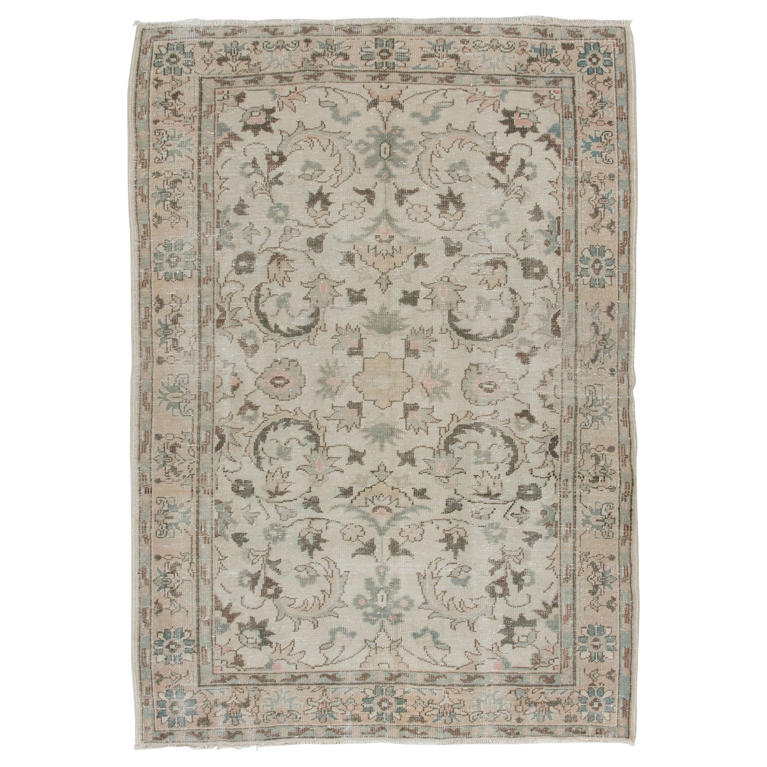 5.7x8 Ft Vintage Hand Knotted Anatolian Area Rug, Floral Design Floor Covering For Sale