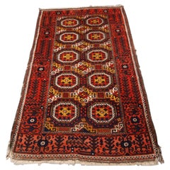 Antique Salar Khani Baluch Rug with Turreted Gul Design