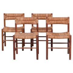 Set of Four Mid-Century Charlotte Perriand 'Dordogne' Rush Dining Chairs