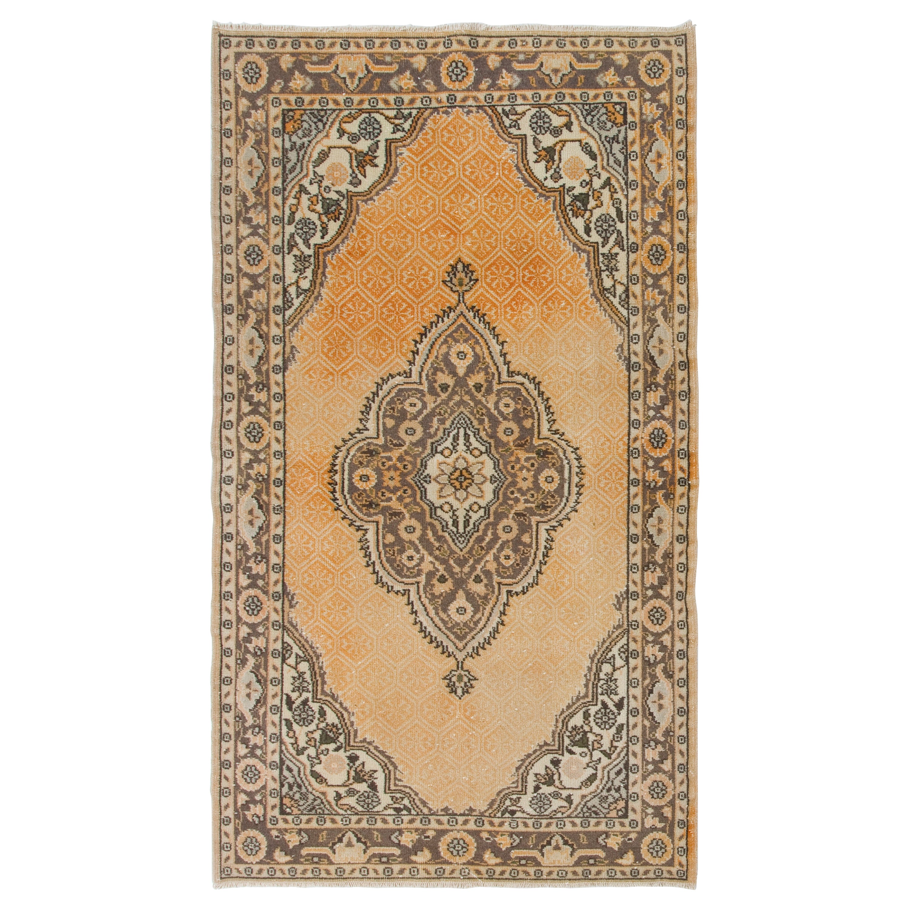 4x7 Ft Vintage Handgefertigter türkischer Akzent-Teppich mit geometrischem Medaillon-Design