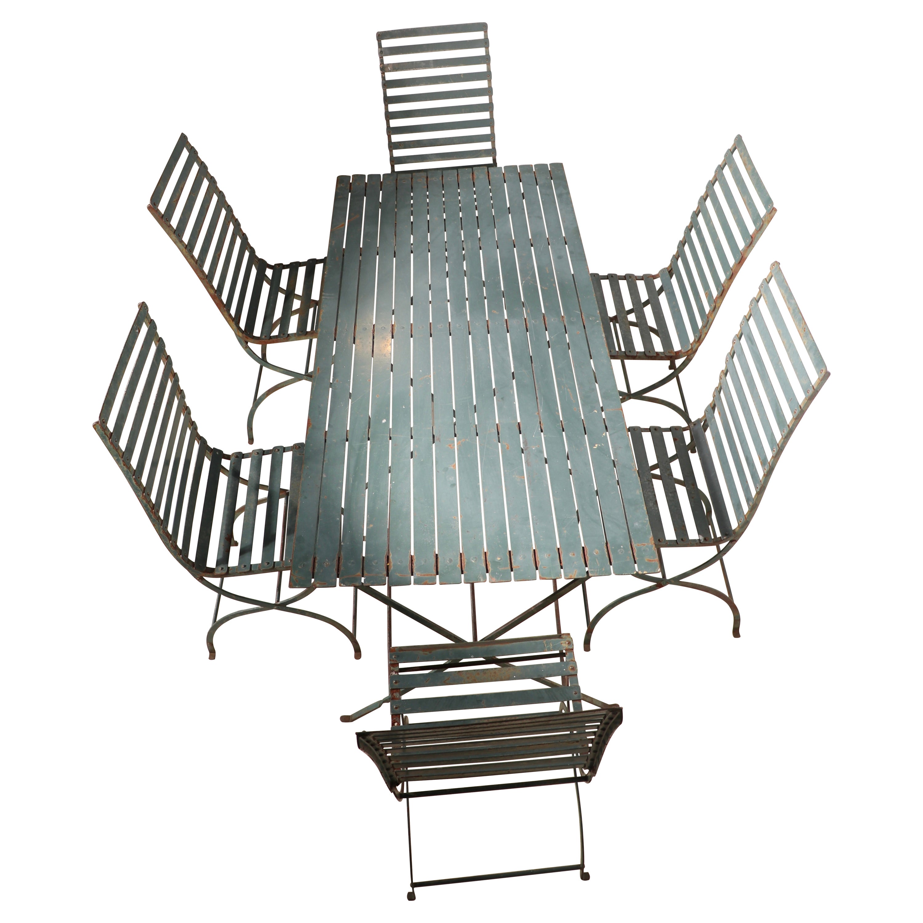 7 Pc French Wrought Iron Garden Patio Dining Set Table and 6 Chairs 1920/1930