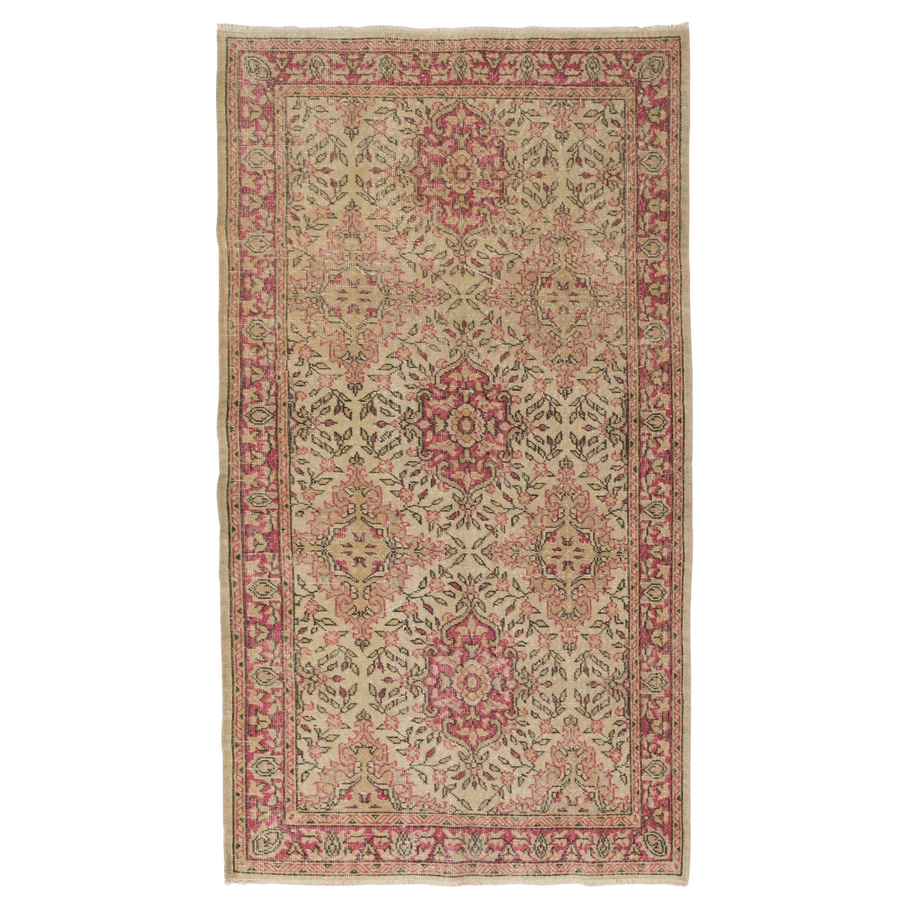 5.3x8.6 Ft Mid-Century Hand-Knotted Turkish Area Rug Vintage Oushak Carpet in Soft Colors Very Good Condition
