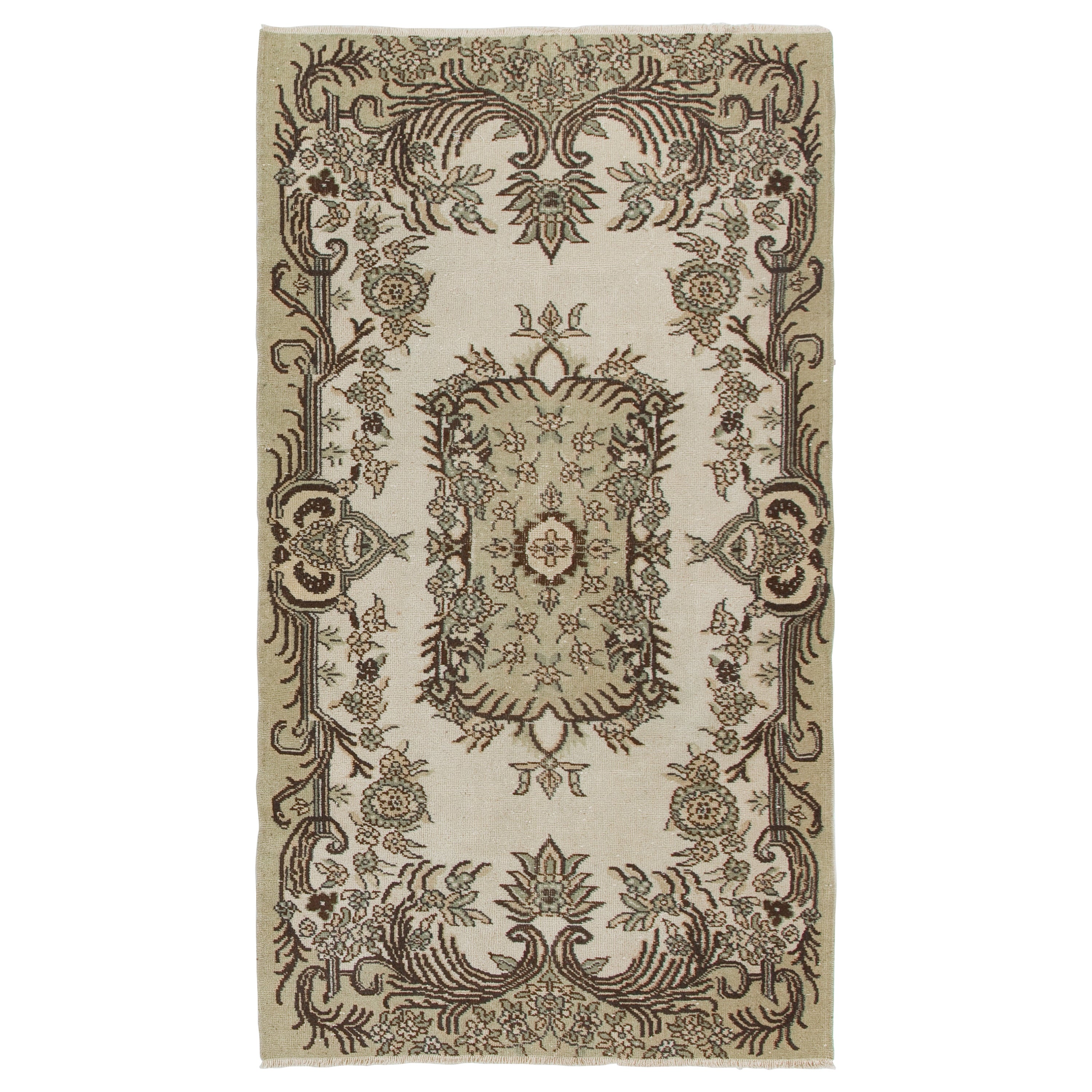 4x7 ft Hand Knotted Vintage Anatolian Oushak Accent Rug with Medallion Design For Sale